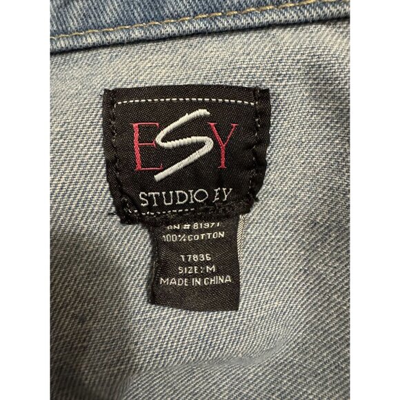 Light Blue Distressed Long Duster Denim Jacket Dress‎ Rhinestone Graphic Size M - Picture 4 of 5